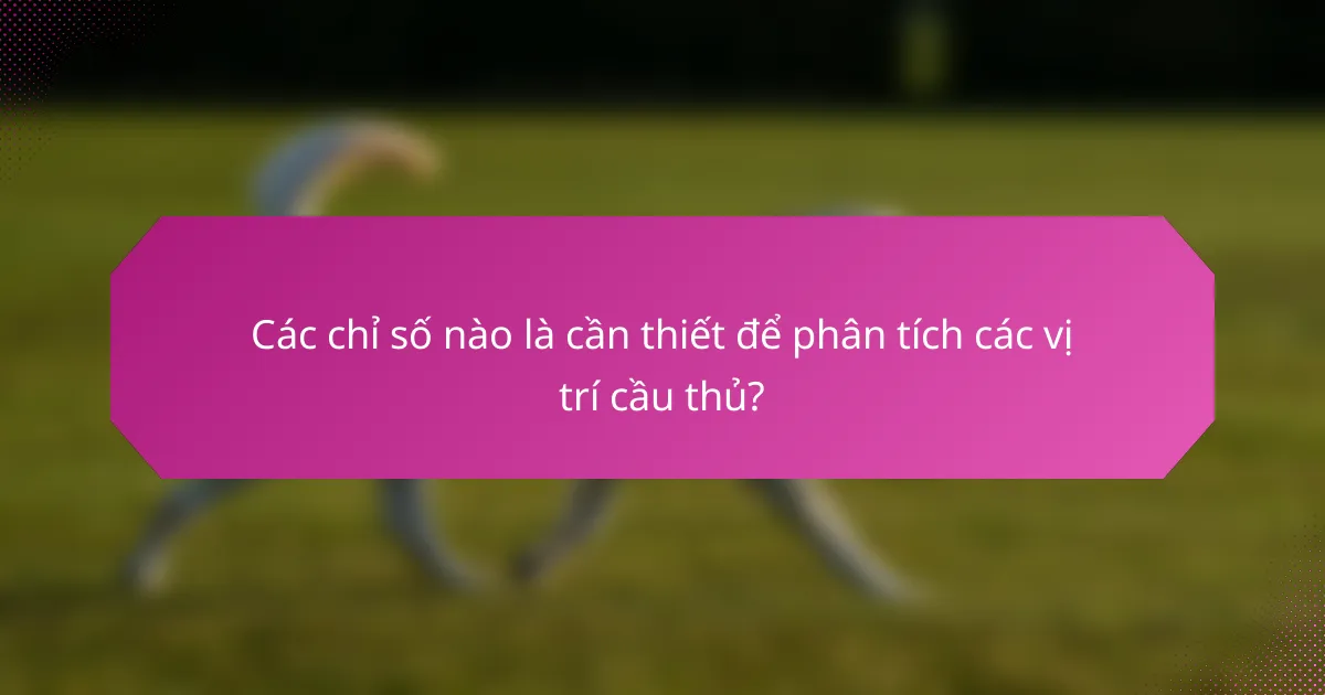 Các chỉ số nào là cần thiết để phân tích các vị trí cầu thủ?